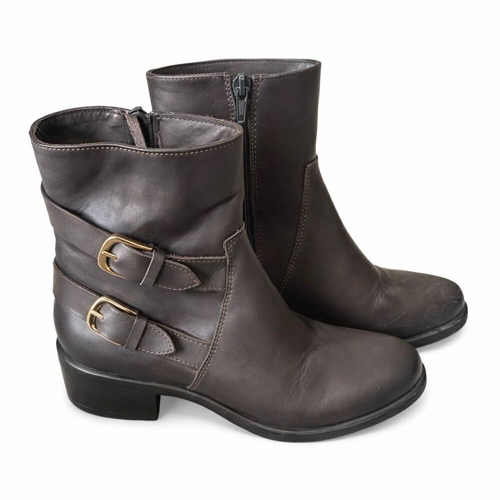 Emanuele Crasto Italian Leather Moto Ankle Boots Double Buckle EU 39